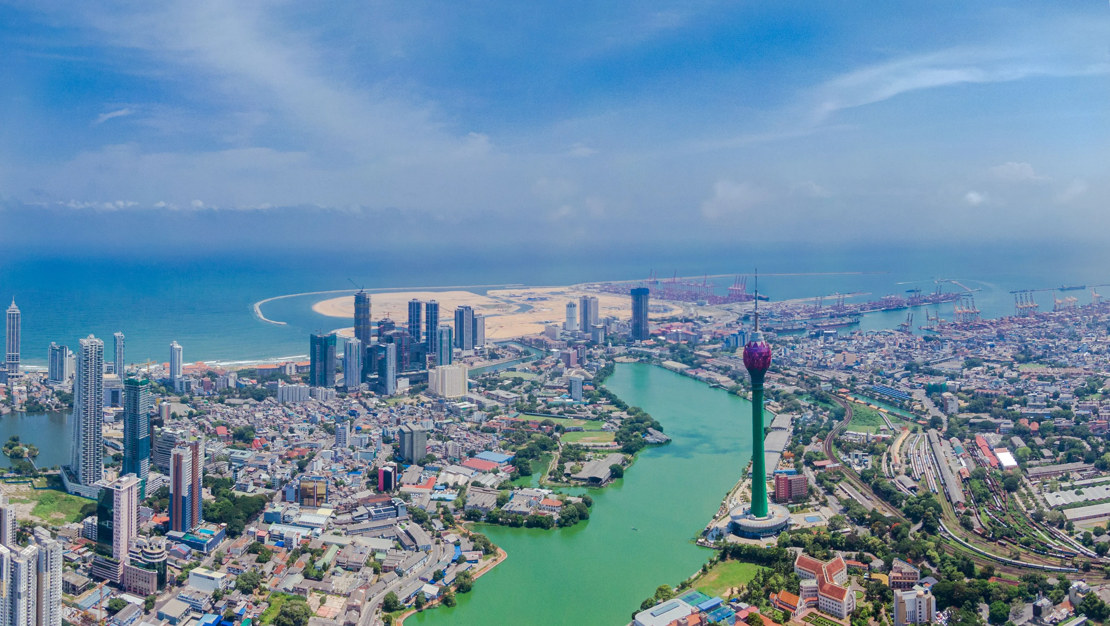 Colombo port and city skyline at dusk